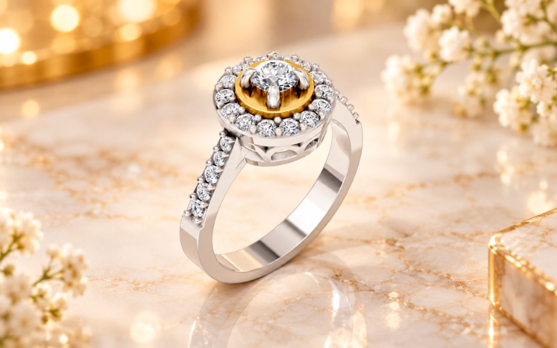 Nhẫn cầu hôn Halo R227 đính đá tấm tinh tế