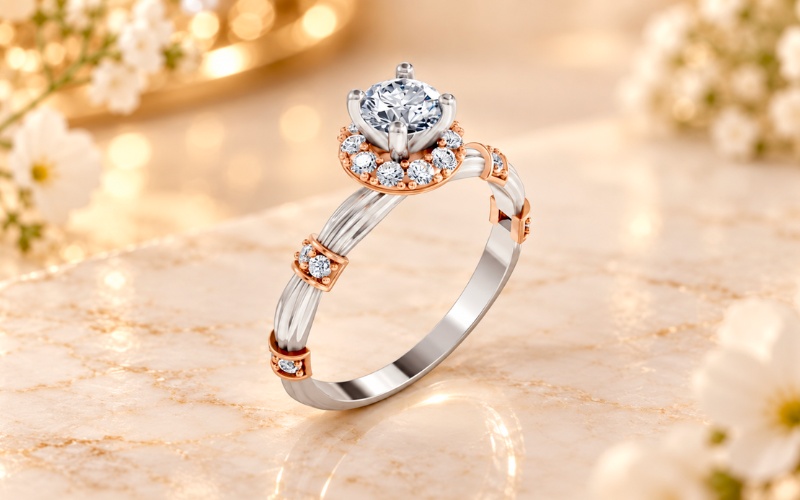Nhẫn cầu hôn Halo R270 đai nhẫn thiết kế hình cột trụ