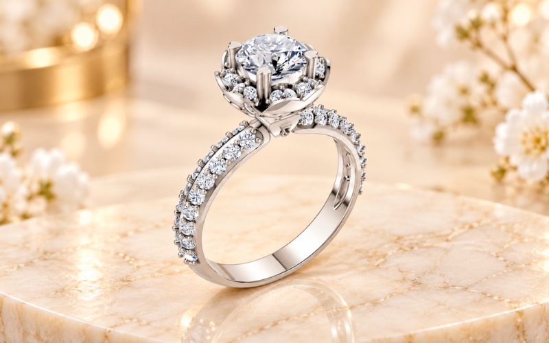 Nhẫn cầu hôn Halo Paris TBR16 nổi bật viên đá chủ thanh lịch
