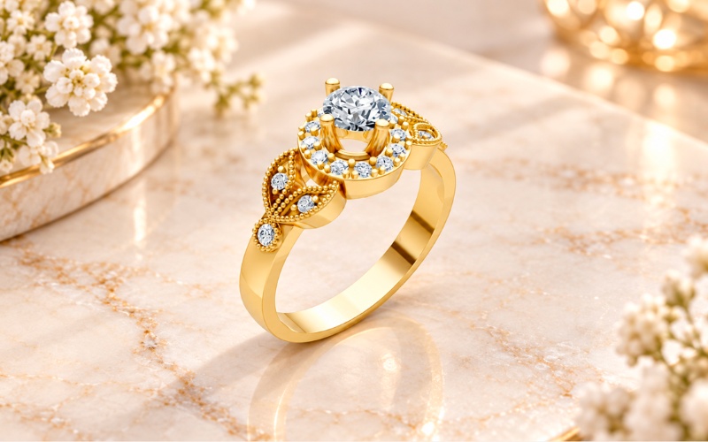Nhẫn cầu hôn Halo R113 thiết kế nhẹ nhàng tinh tế