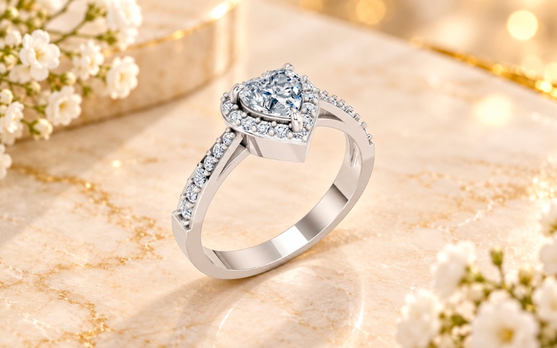Nhẫn cầu hôn Halo R11 đá chủ và viền Halo hình tim nổi bật