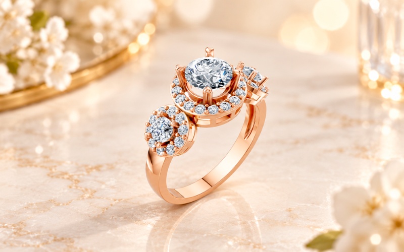 Nhẫn cầu hôn Halo R213 với 3 cụm Halo sang trọng