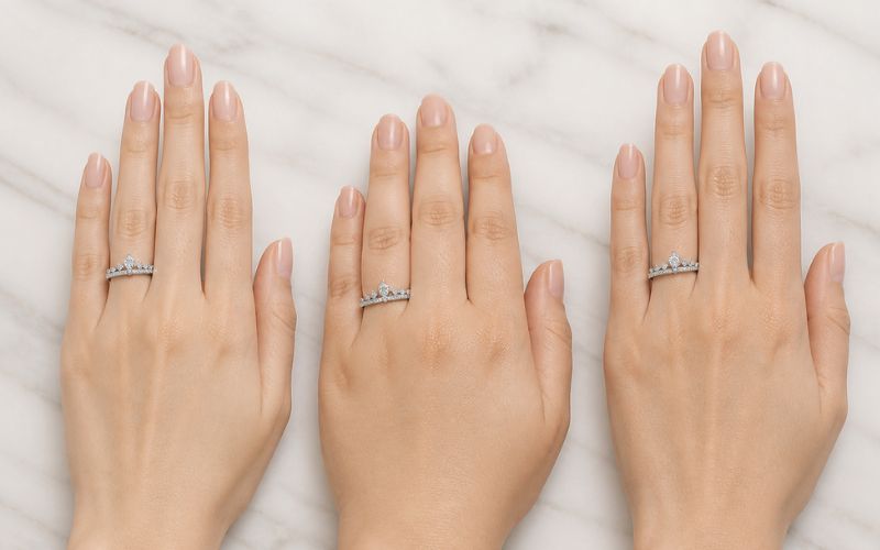So sánh tỷ lệ nhẫn vương miện trên ba dáng tay