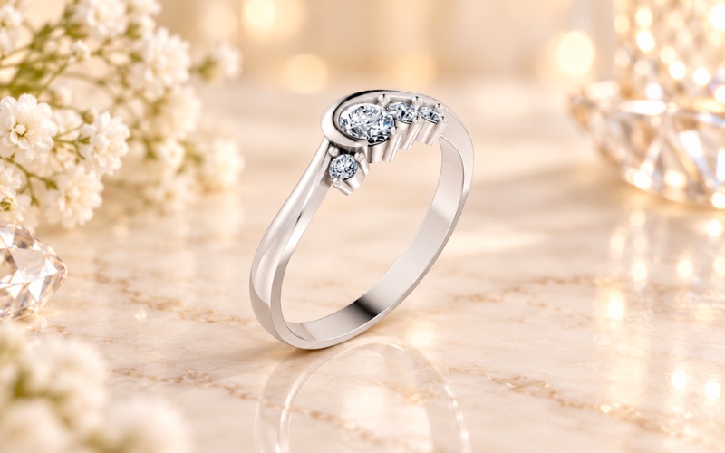 Nhẫn kim cương R17 với đai nhẫn uốn lượn