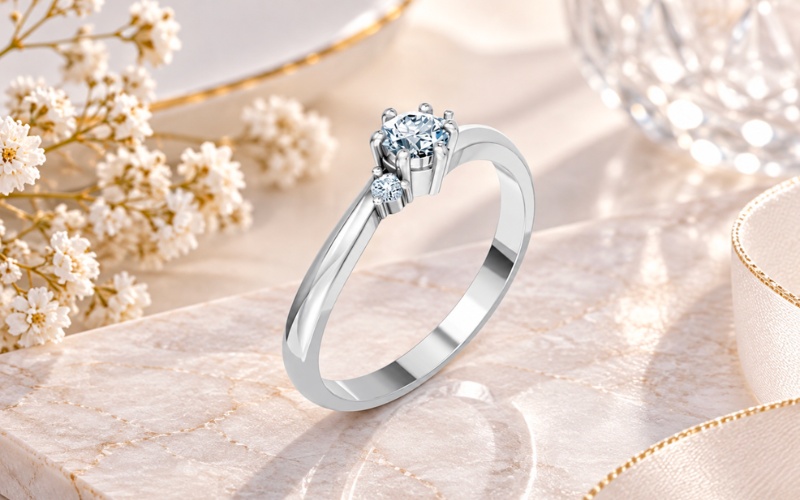 Nhẫn kim cương R460 phong cách hiện đại, đính đá bất đối xứng