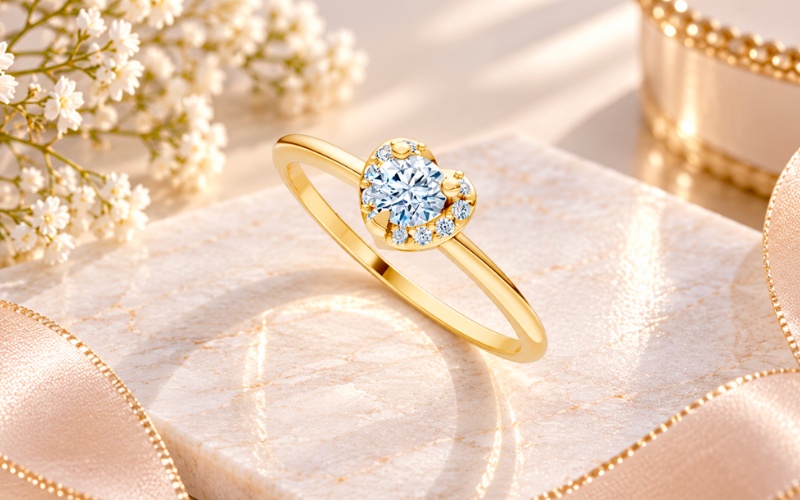 Nhẫn cầu hôn R453 thiết kế halo trái tim độc đáo, thanh lịch