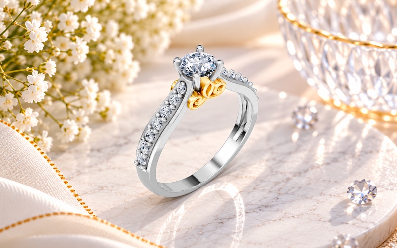 Nhẫn cầu hôn R269 thiết kế ổ chấu uốn lượn tinh tế
