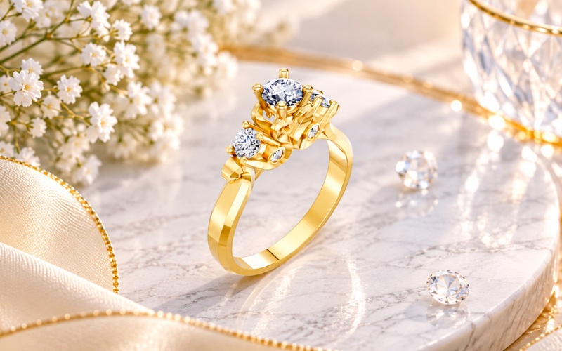 Nhẫn cầu hôn R264 đính đá thanh lịch và sang trọng