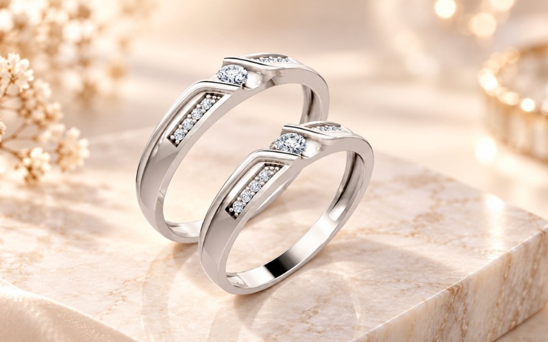 Nhẫn cưới A111 thiết kế đai vát chéo uốn lượn