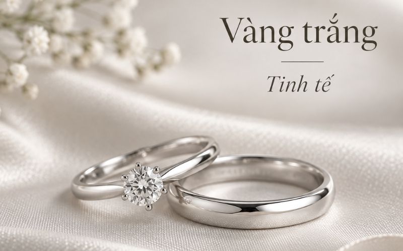 Nhẫn cưới vàng trắng là hợp kim có thành phần vàng  được phối hợp với các kim loại khác để tạo sắc sáng hơn