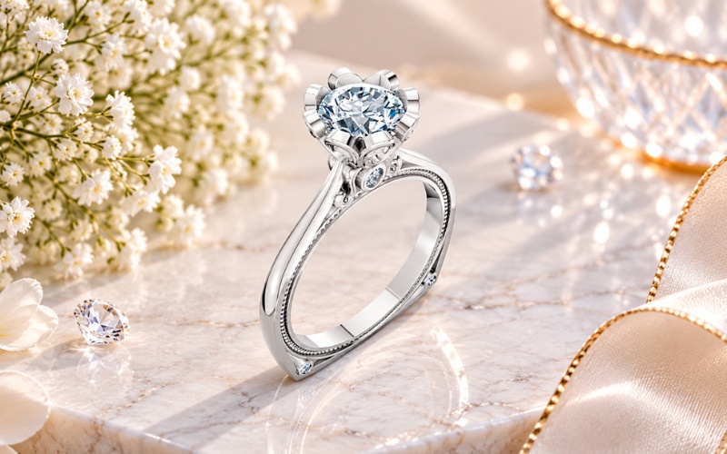 Nhẫn cầu hôn R92 thiết kế hoa cổ điển