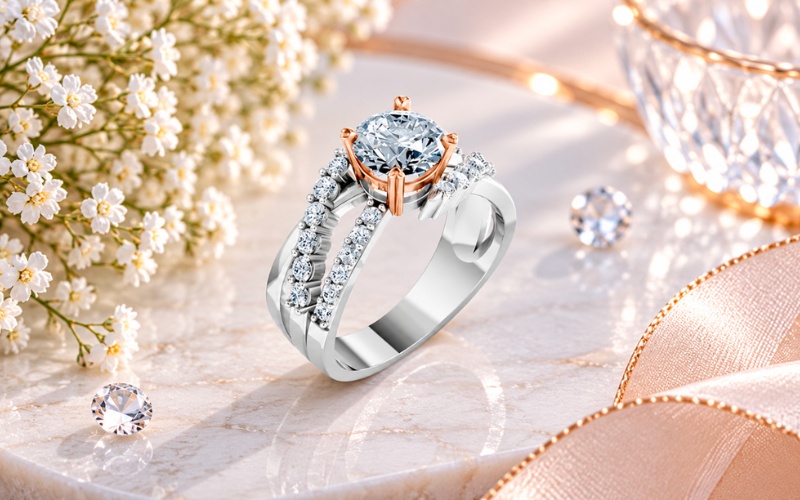 Nhẫn cầu hôn R214 thiết kế đai nhẫn uốn lượn độc đáo