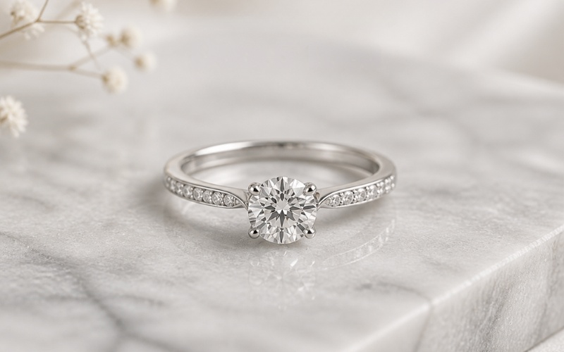 Nhẫn kim cương đính đá Moissanite thiết kế tinh tế