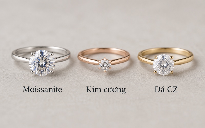 So sánh kim cương với đá Moissanite và CZ