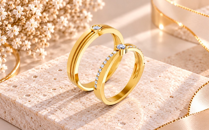 Nhẫn cưới A272 đính dải kim cương tấm Pave nổi bật