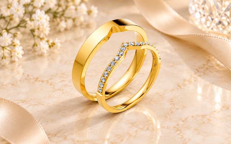 Nhẫn cưới A108 dáng chữ V hiện đại