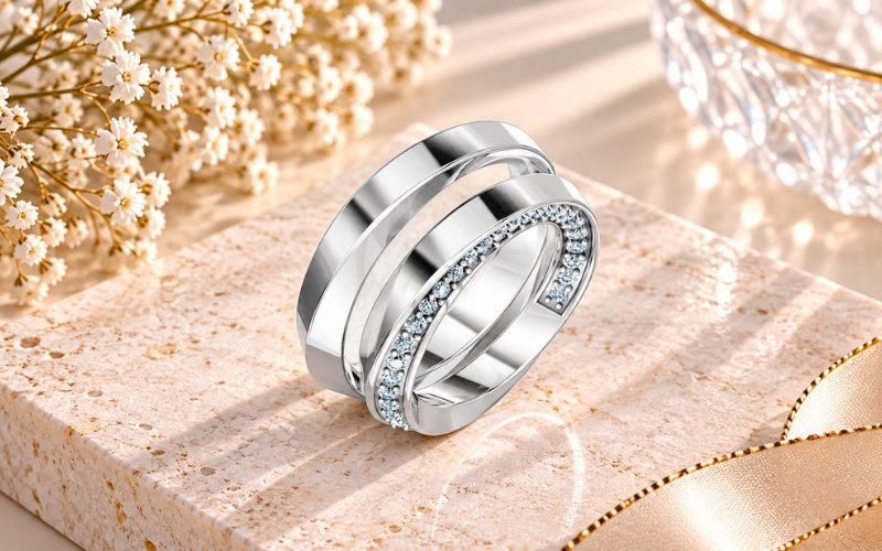 Nhẫn cưới A196 thiết kế đai đôi hiện đại