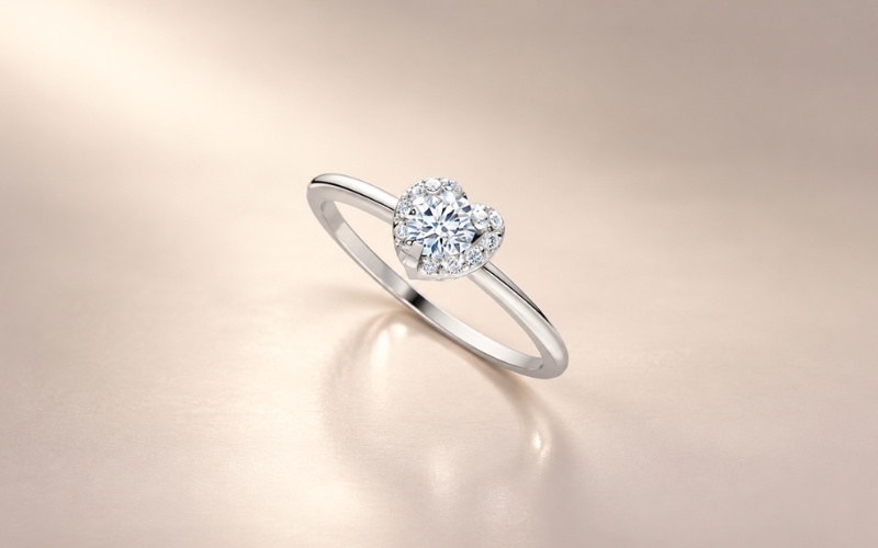 Nhẫn kim cương R453 với viền Halo hình trái tim