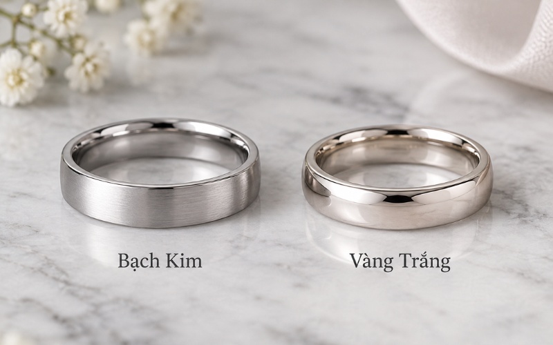 Nhẫn cưới vàng trắng và bạch kim đều có thể xuất hiện vết xước trong quá trình sử dụng