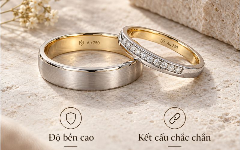 Mẫu nhẫn cưới vàng đeo hằng ngày với kết cấu thân nhẫn chắc chắn